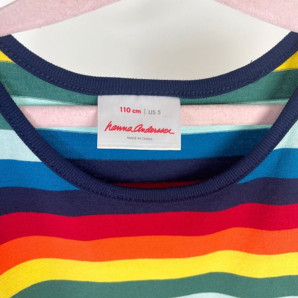 Hanna Andersson Tiered Dropwaist Dress Rainbow Stripe 110 US 5 - Picture 3 of 3
